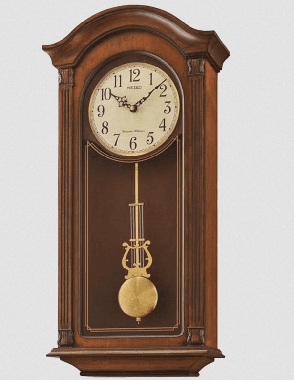 Gold Tone & Arched Wall Clock with Pendulum and Dual Chimes by Seiko