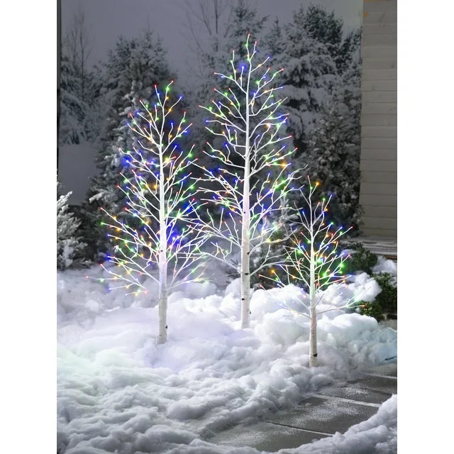 Plow & Hearth 7'H Indoor/Outdoor Birch Tree with 280 Warm White and Multicolor L