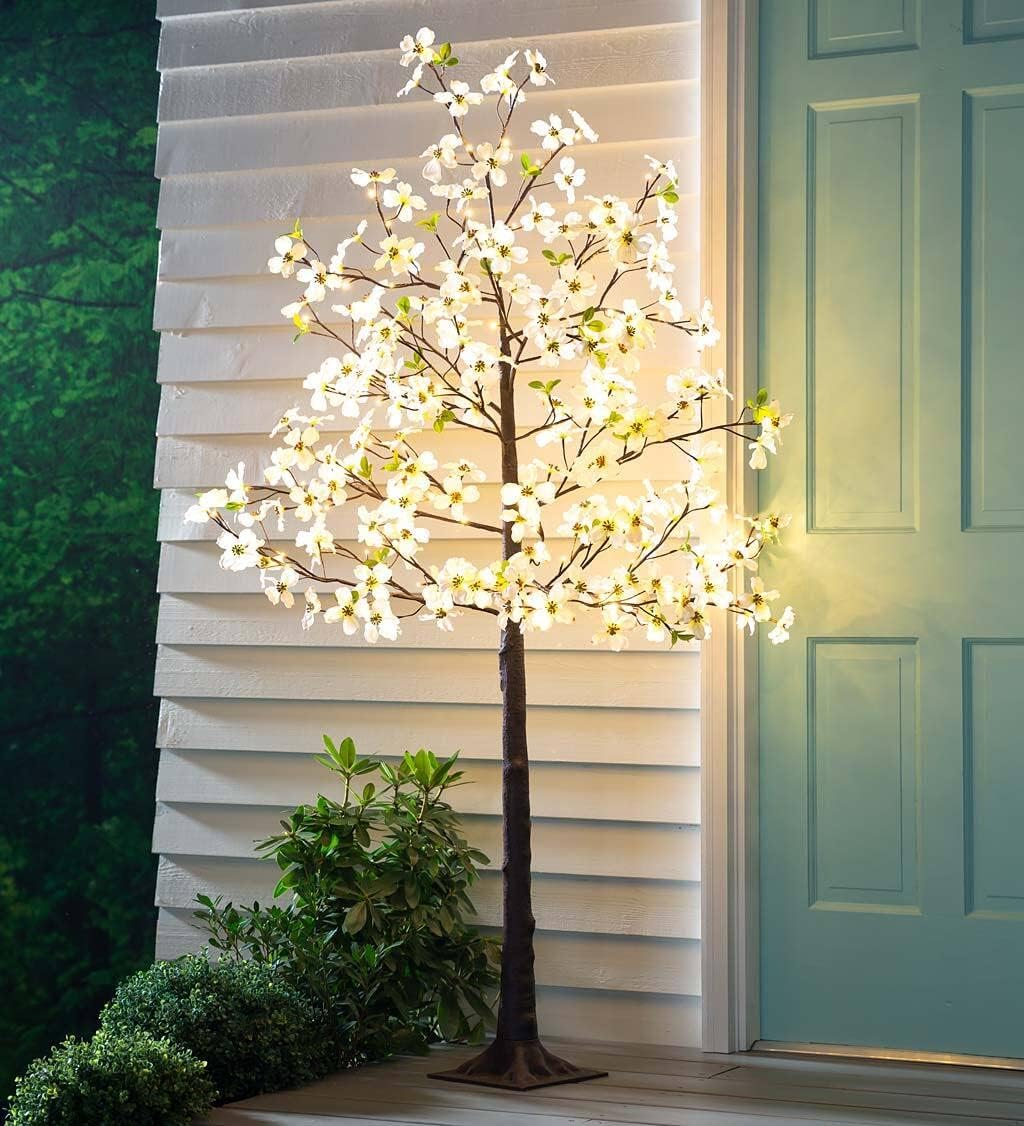 Plow & Hearth Indoor/Outdoor Electric Lighted Faux Dogwood Tree, 6' Tall