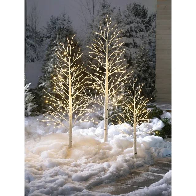 Plow & Hearth 7'H Indoor/Outdoor Birch Tree with 280 Warm White and Multicolor L