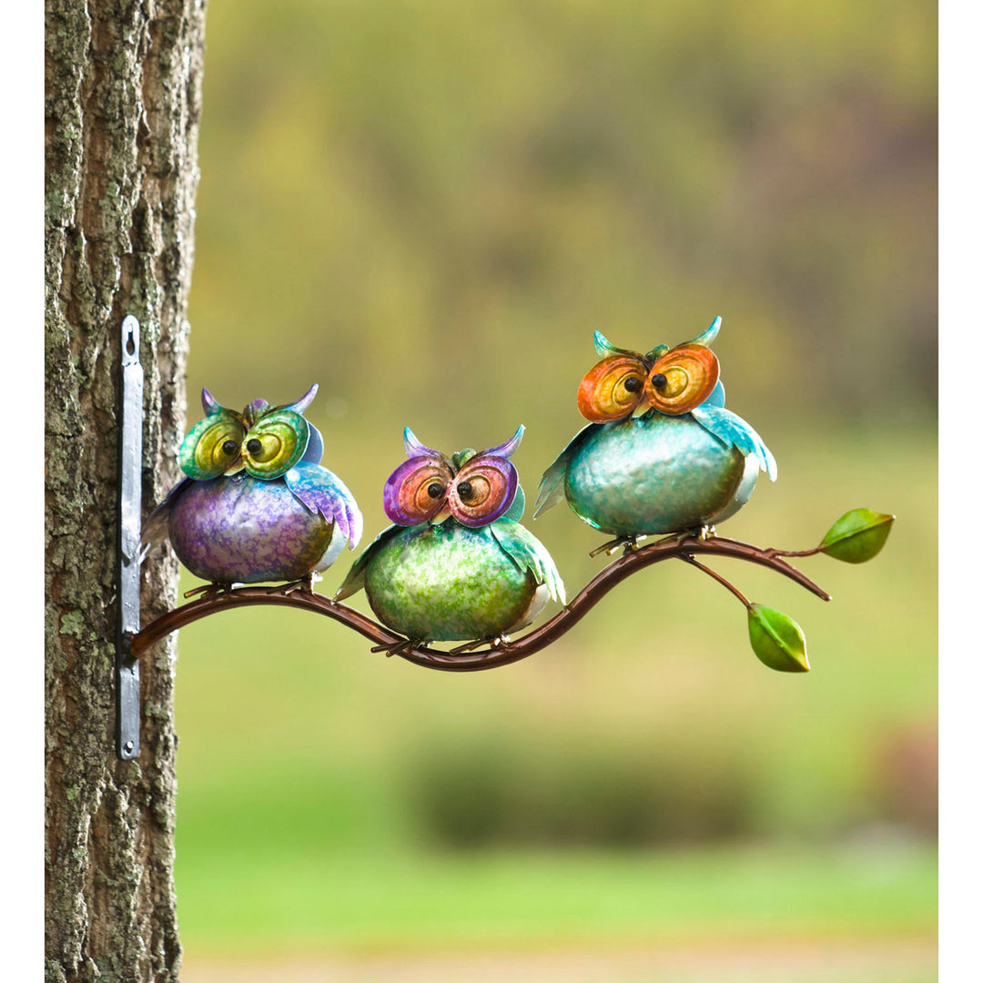 3 Metal Owls on Branch Wall Art