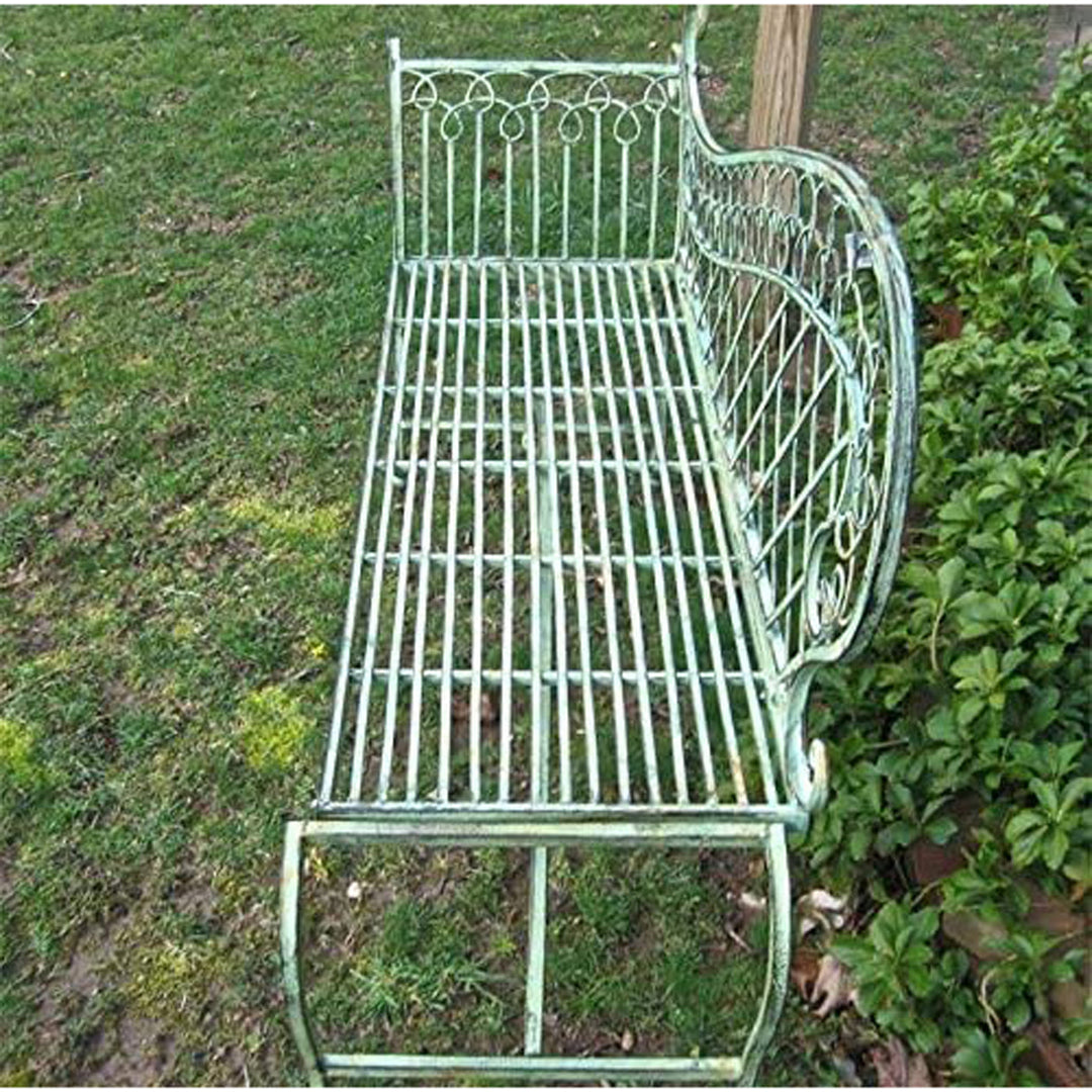 Antique Green Rustic Wrought Iron Garden Lounge Bench by Upper Deck