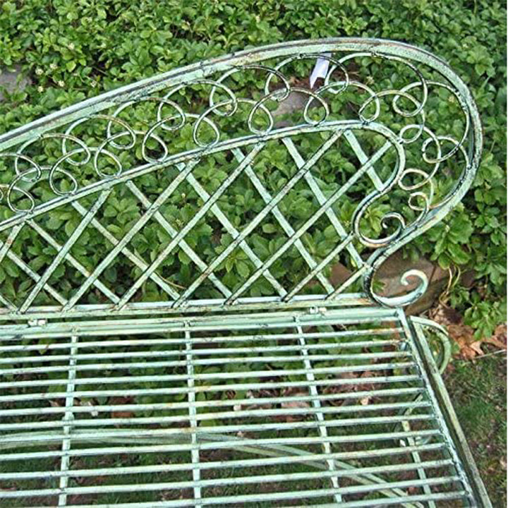 Antique Green Rustic Wrought Iron Garden Lounge Bench by Upper Deck