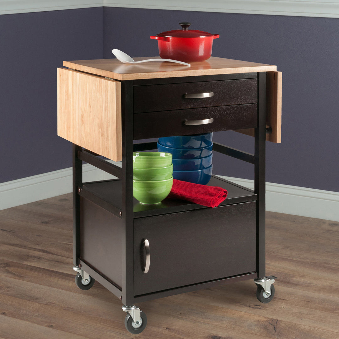 Bellini Coffee and Natural Drop Leaf Kitchen Cart by Winsome