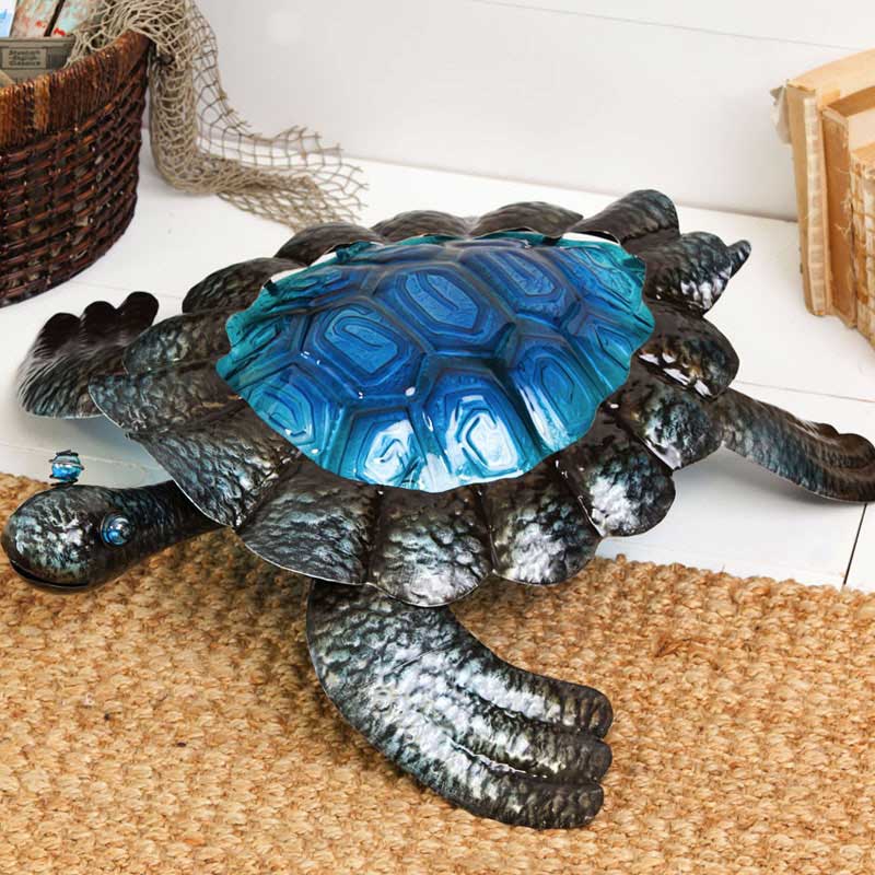 Metal and Glass Turtle Sculpture