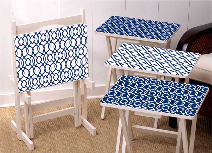 Mod Blue and White TV Trays