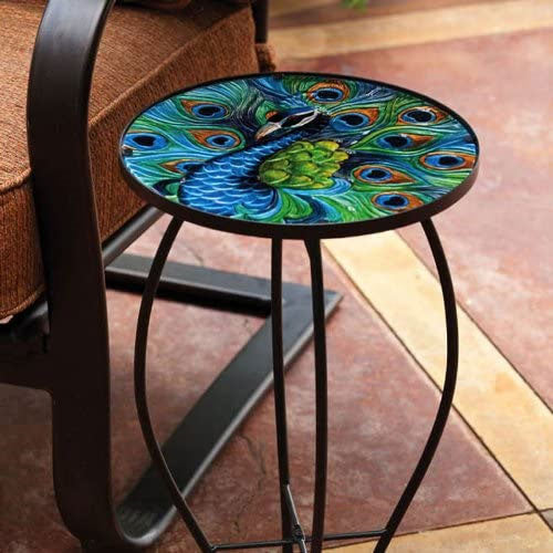 Peacock Glass Indoor/Outdoor Side Table
