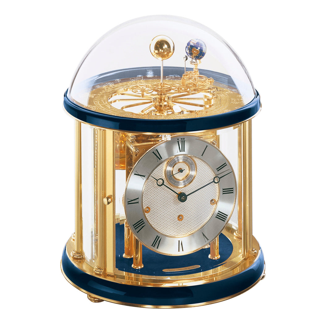 Tellurium Blue and Brass Keywound Mantel Clock by Hermle