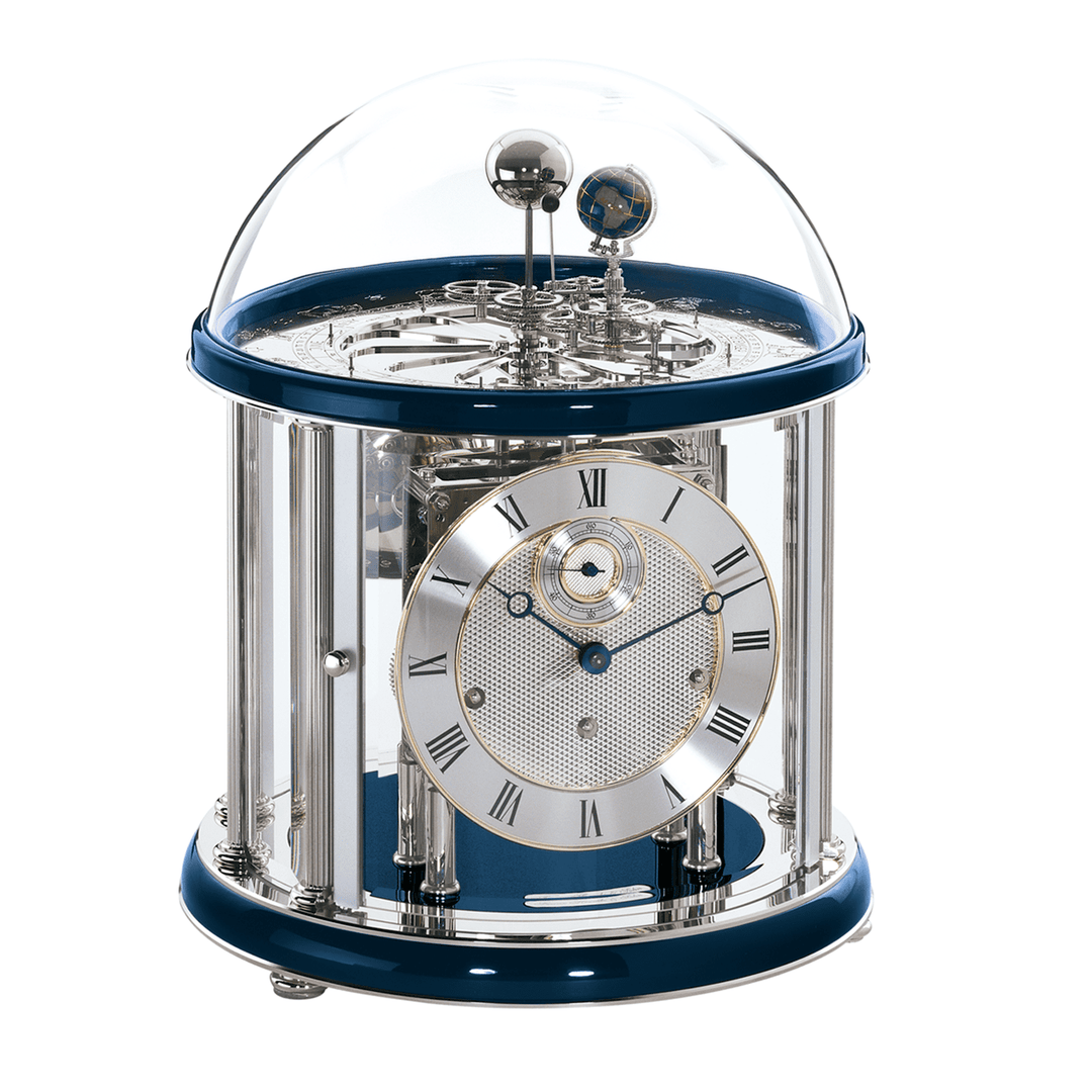 Tellurium Blue and Nickel Keywound Mantel Clock by Hermle