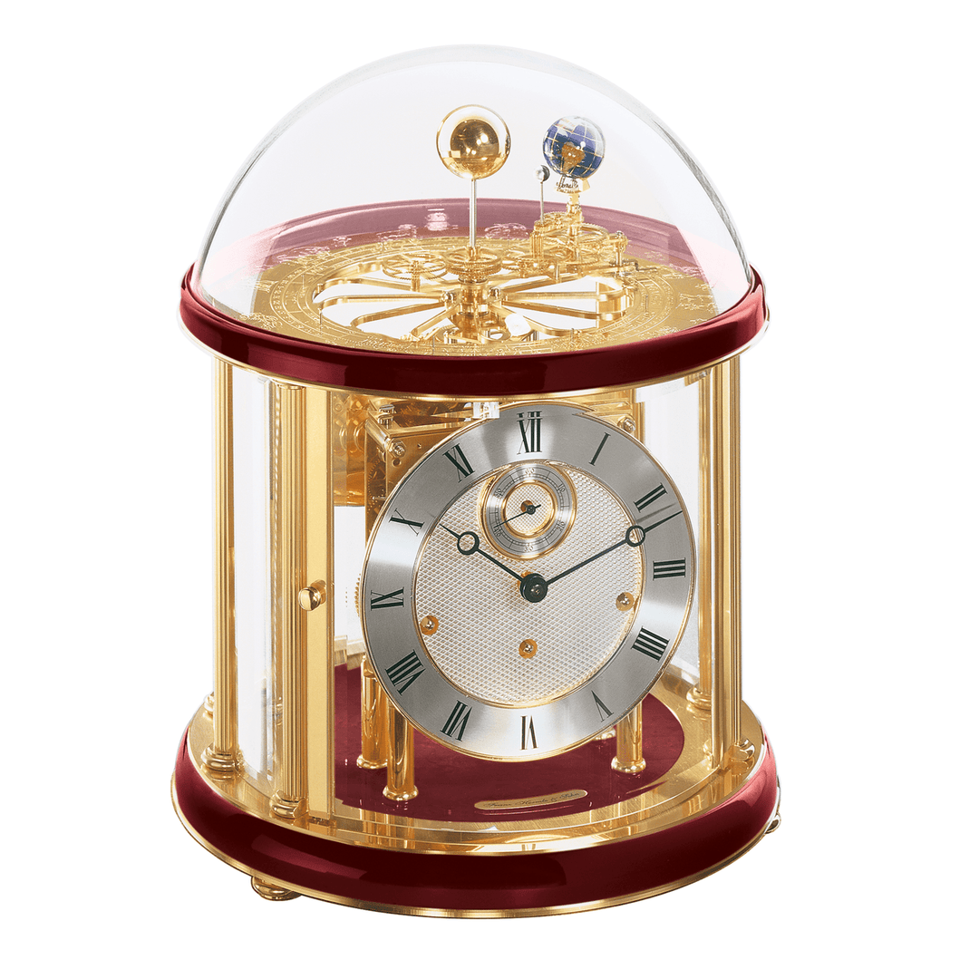 Tellurium Red and Brass Keywound Mantel Clock by Hermle