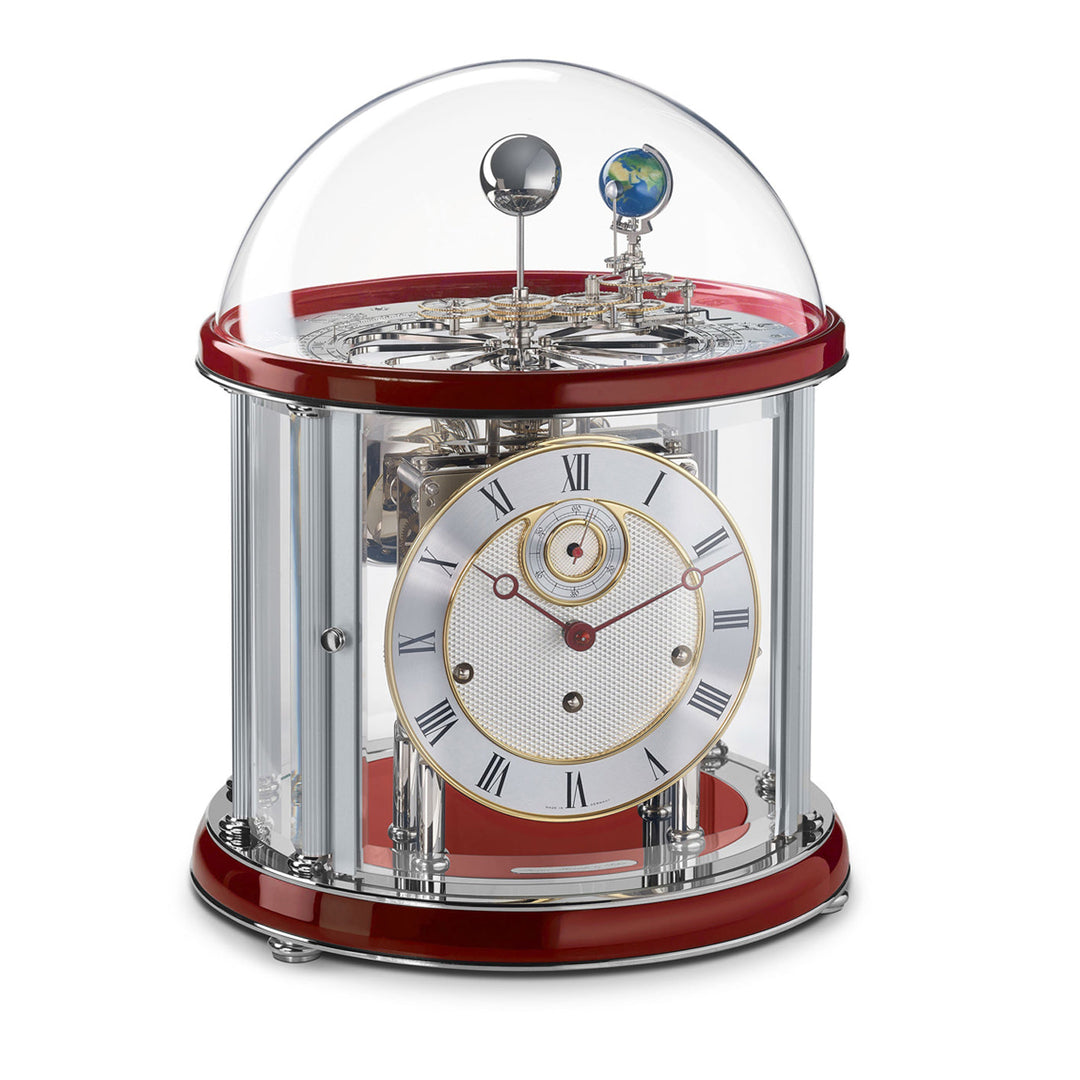 Tellurium Red and Nickel Keywound Mantel Clock by Hermle