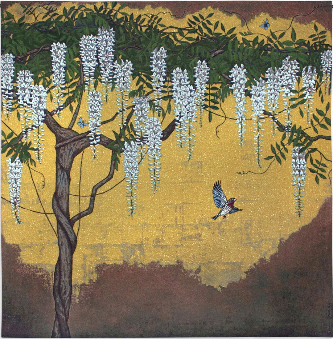 Wisteria with House Finch tapestry