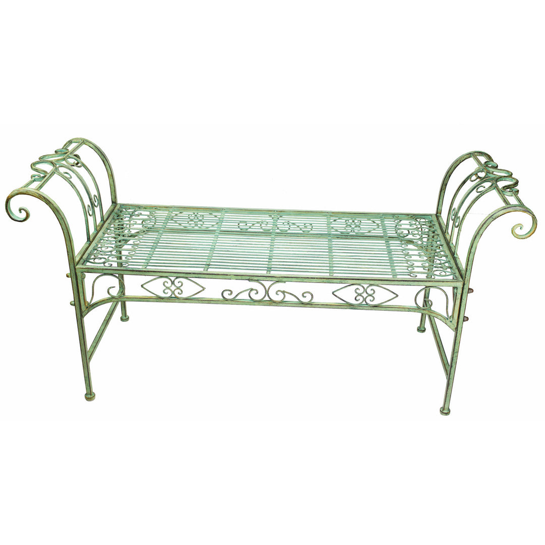 Antique Mint Green Wrought Iron Garden Bench/Plant Stand 54" Wide by Upper Deck